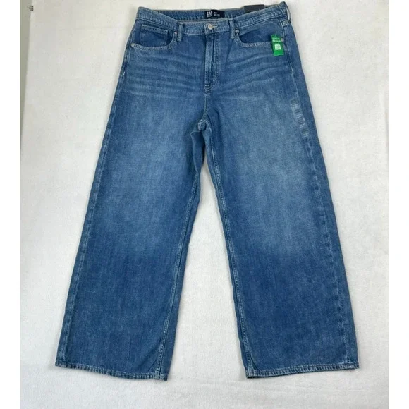 GAP Jeans Women Plus 16 33R High Rise Wide Leg Dark Wash Fade Contemporary - Picture 1 of 10